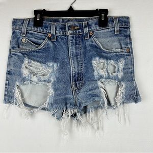 Levi’s 517 orange tab cut off distressed denim shorts size 32 1994